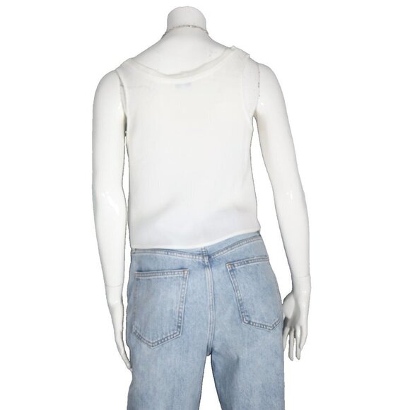 Aritzia Babaton Women's Size XS White Cropped Tank Top Ribbed Trim Crepe Shirt - Picture 4 of 5